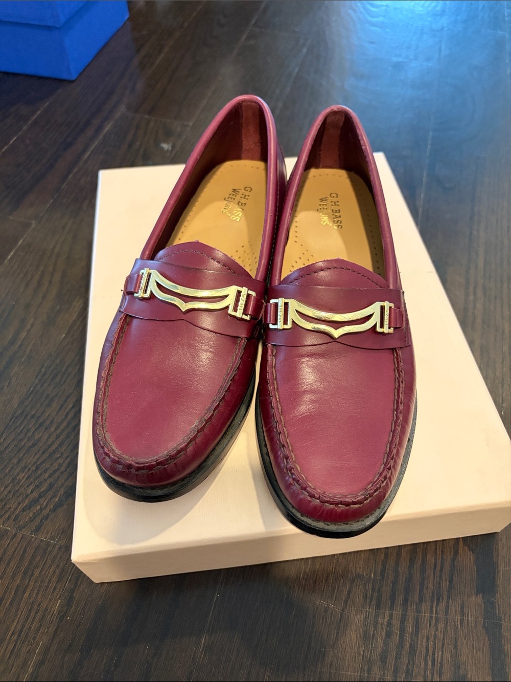 G.H. Bass & Co. Burgundy Leather Loafers with Gold Accent